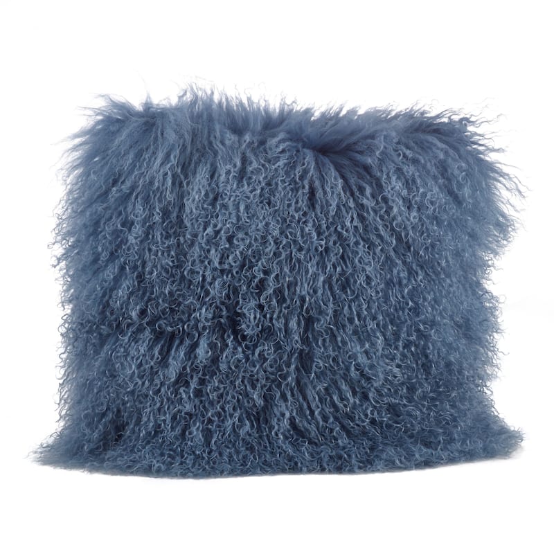 Wool Mongolian Lamb Fur Decorative Throw Pillow - 16 X 16 - Blue Grey