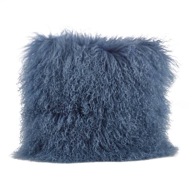 Wool Mongolian Lamb Fur Decorative Throw Pillow - 20 X 20 - Blue Grey