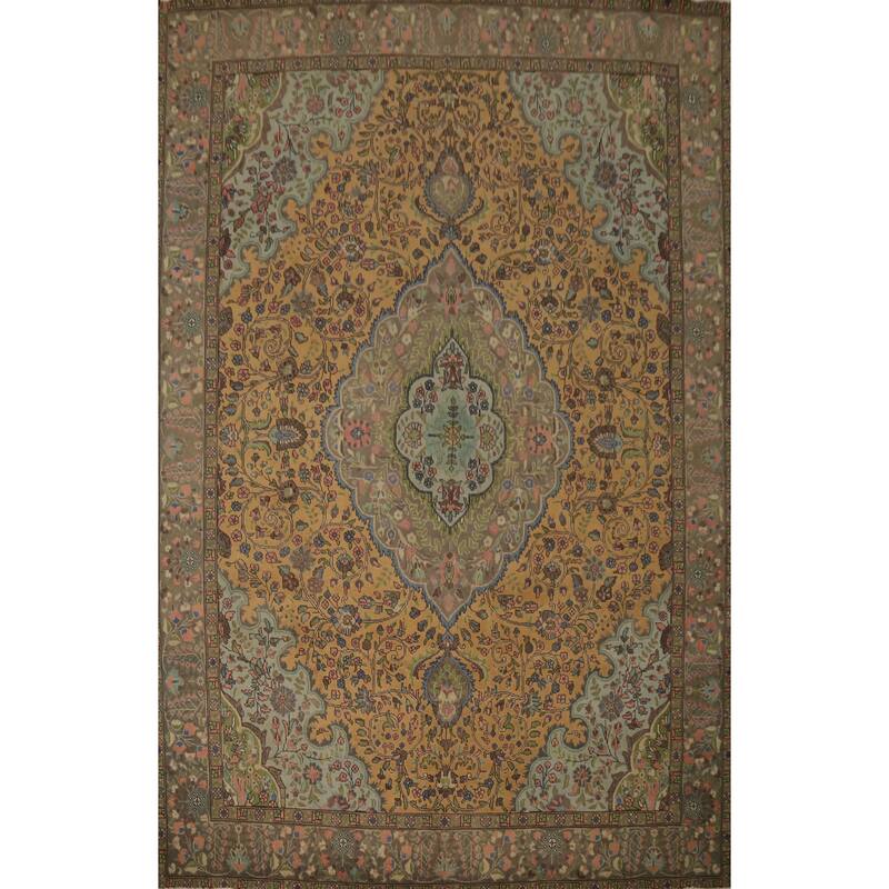 Hand Knotted Oriental 100% Wool Carpet Traditional Floral Oranges & Rust Tabriz Area Rug - 12' 7'' X 9' 10''