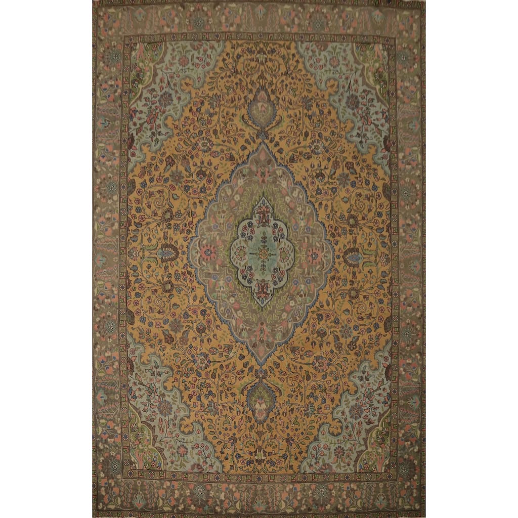 Hand Knotted Oriental 100% Wool Carpet Traditional Floral Oranges & Rust Tabriz Area Rug - 12' 7'' X 9' 10''