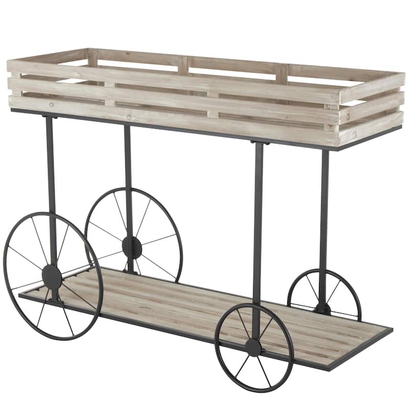 Wood Wheelbarrow 1 Shelf Indoor Plantstand - Cream - Roche River Decor - Cream