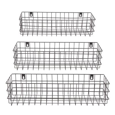 Black Wall Mounted Wire Baskets, Hanging Organizers for Kitchen Storage ...