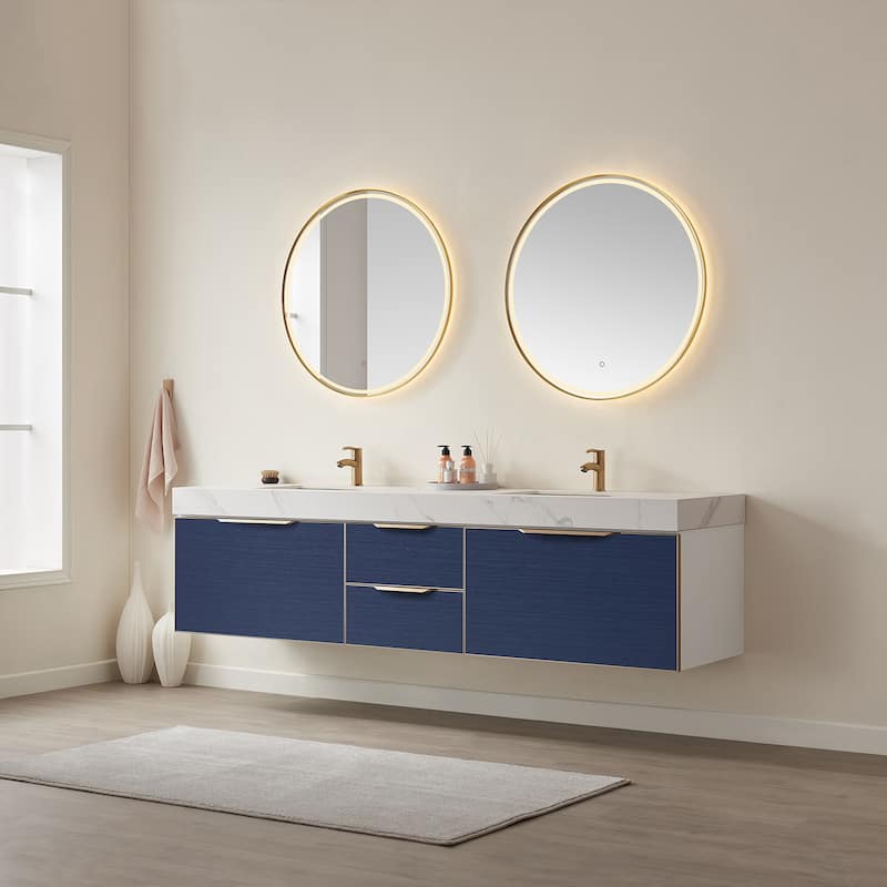 Miseno MV701484 Alicante 84" Wall Mounted Double Basin Vanity Set with