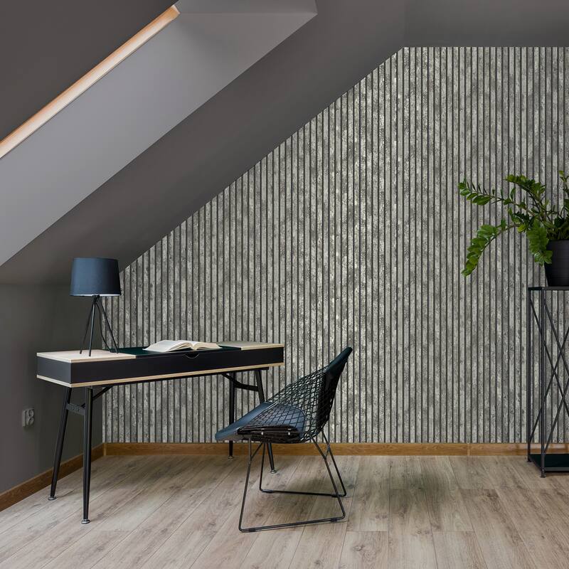 Fine Decor Oxidize Grey Vertical Slats Wallpaper