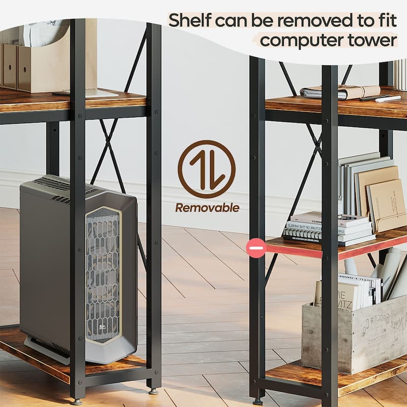 Computer Desk Home Office Computer Desk with 4 Shelves & Hooks