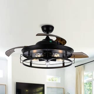52" Industrial Retractable 3-Blade Ceiling Fan Chandelier with Remote