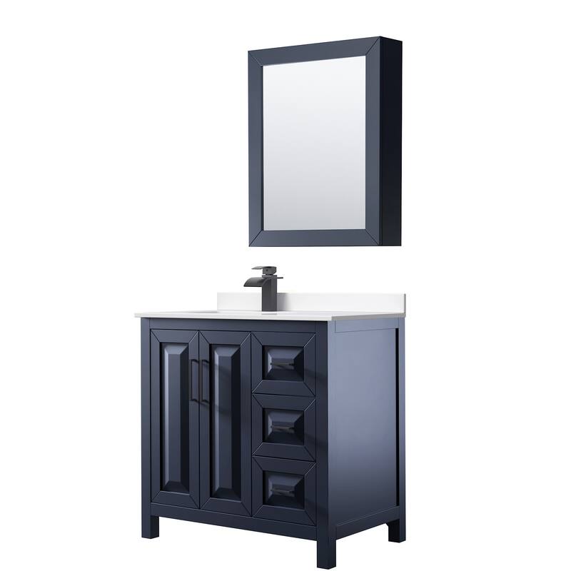 Wyndham Collection WCV252536S-Left-VCA-MED Daria 36" Free Standing - Dark Blue / White Cultured Marble Top / Matte