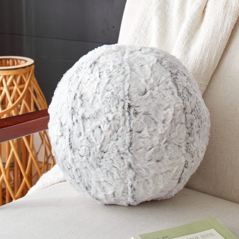 Sorra Home Faux Fur Indoor Ball Pillow - 10 in x 10 in - Fauxchilla Silver Fox
