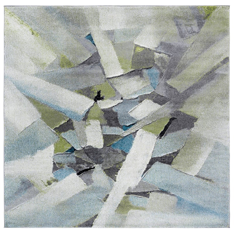 SAFAVIEH Porcello Odyle Mid-Century Modern Abstract Rug - 6'7" Square - Green/Grey