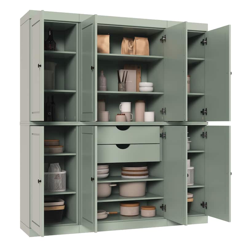 100% Solid Wood Kitchen China Pantry Buffet with Glass or Solid Wood Doors and 2-Drawer Kit by Palace Imports - 65" x 71.5"