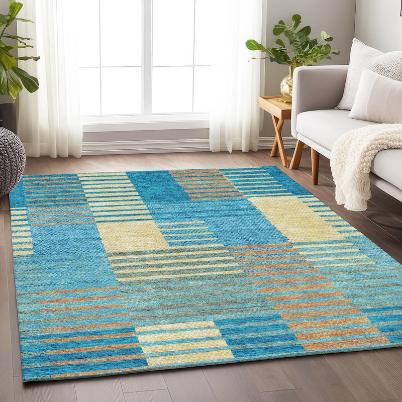 Premium Washable Super Soft Geo Stripe Mayfield Rug - Teal - 8' x 10'