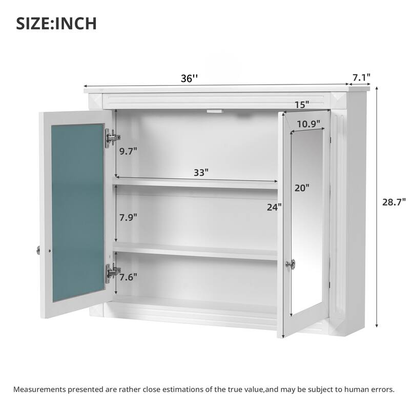 Rossetta 36'' Contemporary Simple Style Bathroom Mirror Storage Cabinet with 2 Adjustable Shelves