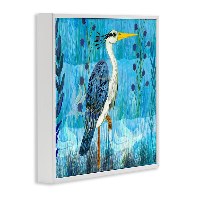 Stupell Standing Crane with Blue Tones Framed Giclee Art Design By Kay Widdowson