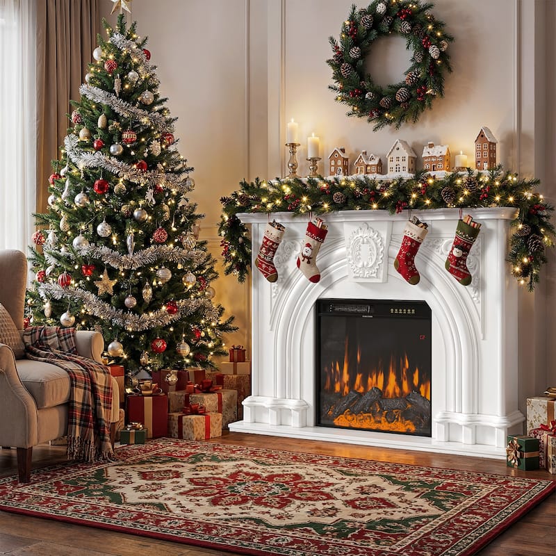 Freestanding Electric Fireplace with Mantel, 24" Electric Fireplace Insert, Adjustable Flame Colors, Remote Control & Thermostat