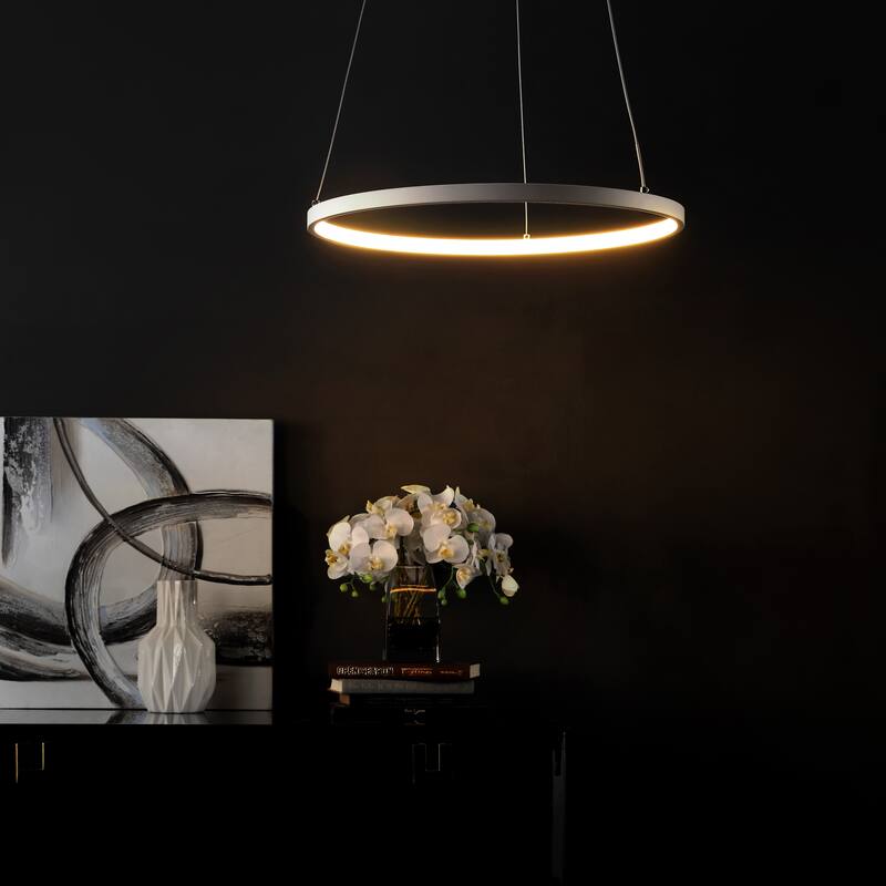 SAFAVIEH Lighting Anamarija 74-inch Modern White Adjustable LED Pendant - 16.5" W x 16.5" L x 12-74" H - 17Wx17Dx61H