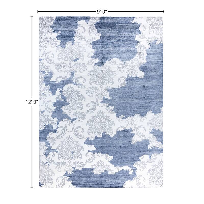 Modern One-of-a-Kind Hand-Knotted Area Rug, Blue - 9' 0" x 12' 0"