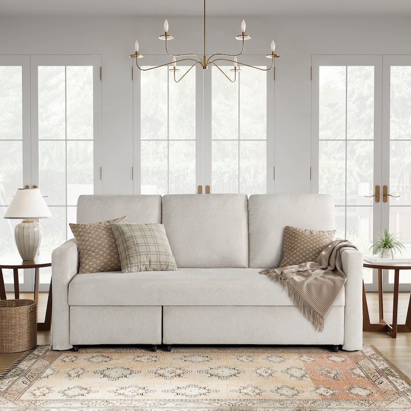 Serta Mia Convertible Sofa in Woven Polyester Fabric - Ivory