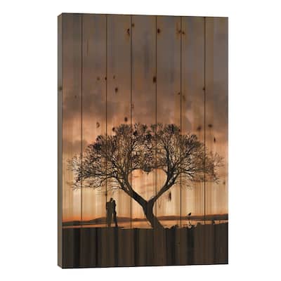 Tree And Heart Print On Wood by Abdullah Evindar - Multi-Color