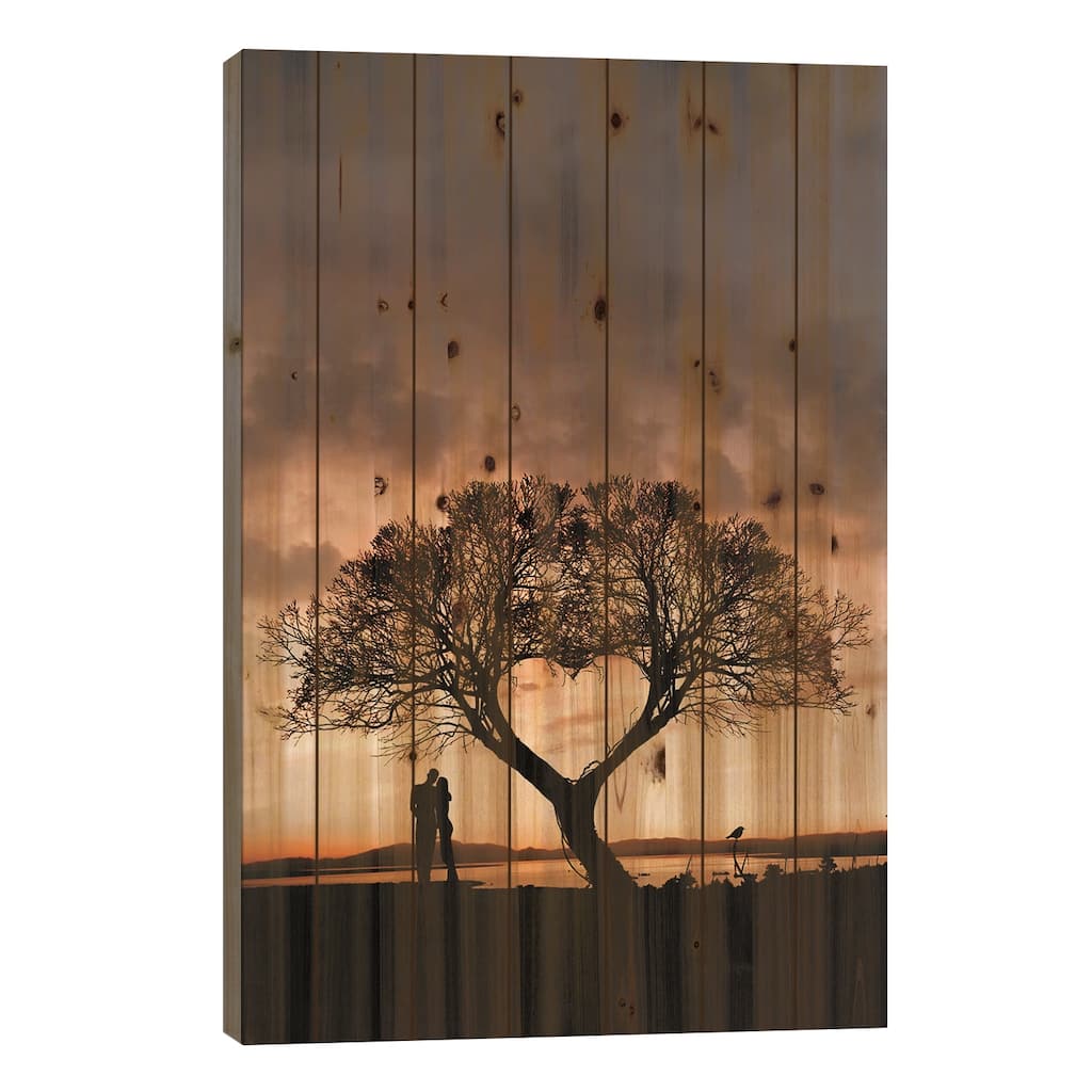 Tree And Heart Print On Wood by Abdullah Evindar - Multi-Color