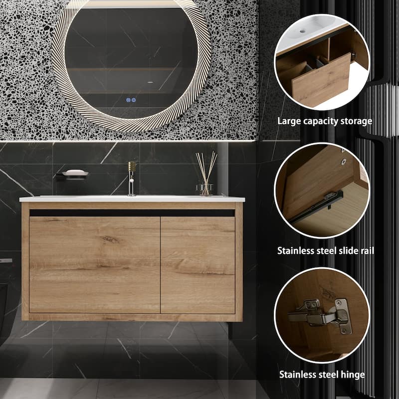 36 Inch Wall Mounted Plywood Bathroom Vanity Set with Integrated Gel Basin and Door