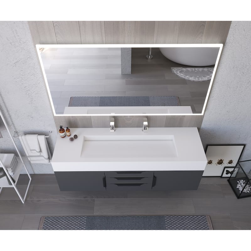Nile 60" Wall Mounted Bathroom Vanity Set w/ White Top