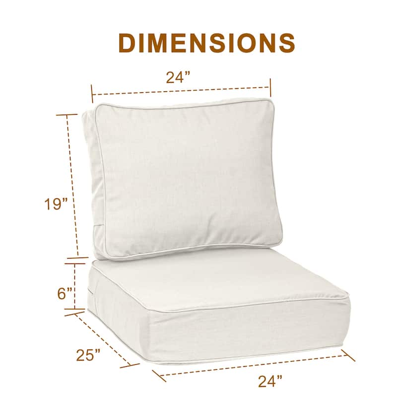 Aoodor 24x25x6 Inch Outdoor Patio Chair Cushions Set, Weather-Resistant Sunbrella Fabric Outdoor Cushion - 24"x25"