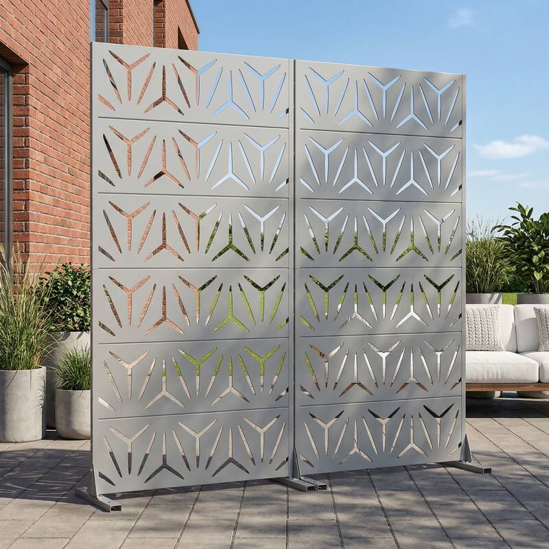 Dovelina Outdoor Freestanding Metal Privacy Screen Decorative Garden Fence (Set of 2)
