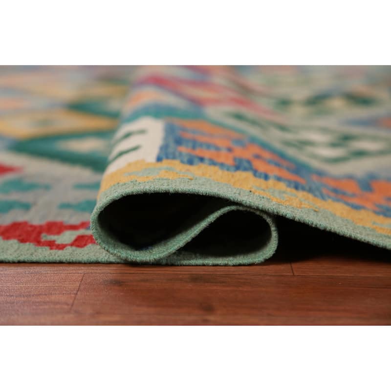 Hand Woven Oriental 100% Wool Carpet Southwestern Geometric Multi-Colored Kilim Area Rug - 8' 3'' X 5' 8''