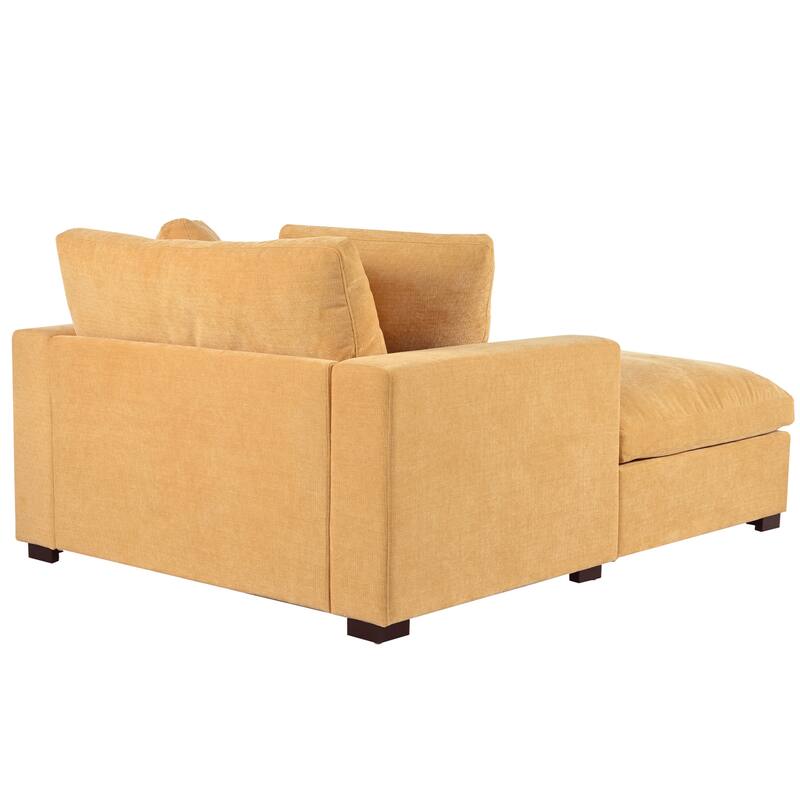 Yellow Modern 53.5" Chaise Lounge Chair with Solid Wood Legs and Pillows for Living Room