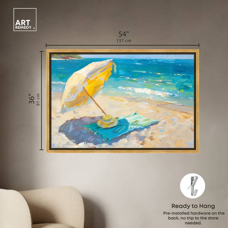 Art Remedy Morning Beach View Framed Colorful Coastal 1 Piece Canvas Wall Art