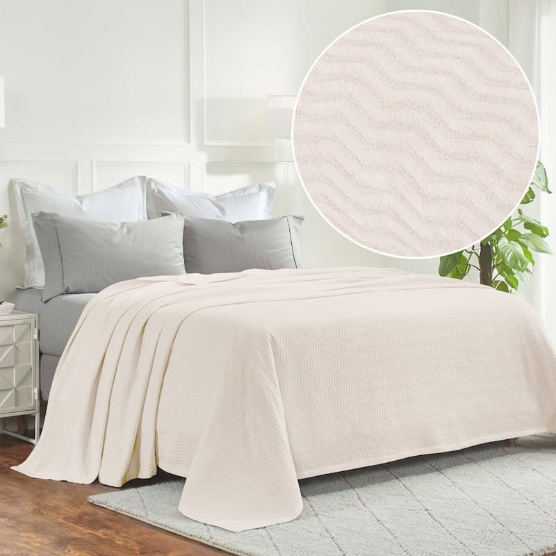 Superior Jena Cotton Textured Chevron Lightweight Woven Blanket - Twin - Ivory