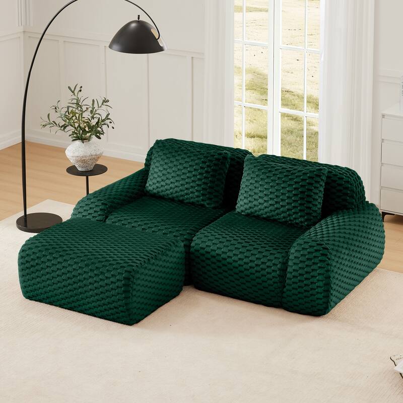 Roomfitters 82" Modular L-Shape Flannelette Sectional, No Assembly Boneless Cloud Sofa - Green