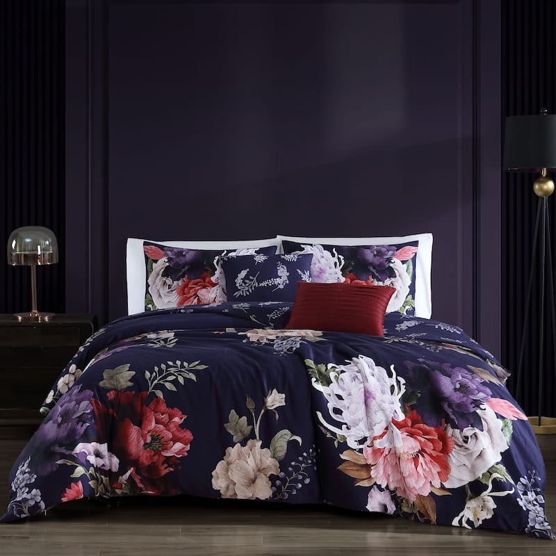 Bebejan Deep Purple Garden 100% Cotton 5-Piece Reversible Comforter Set