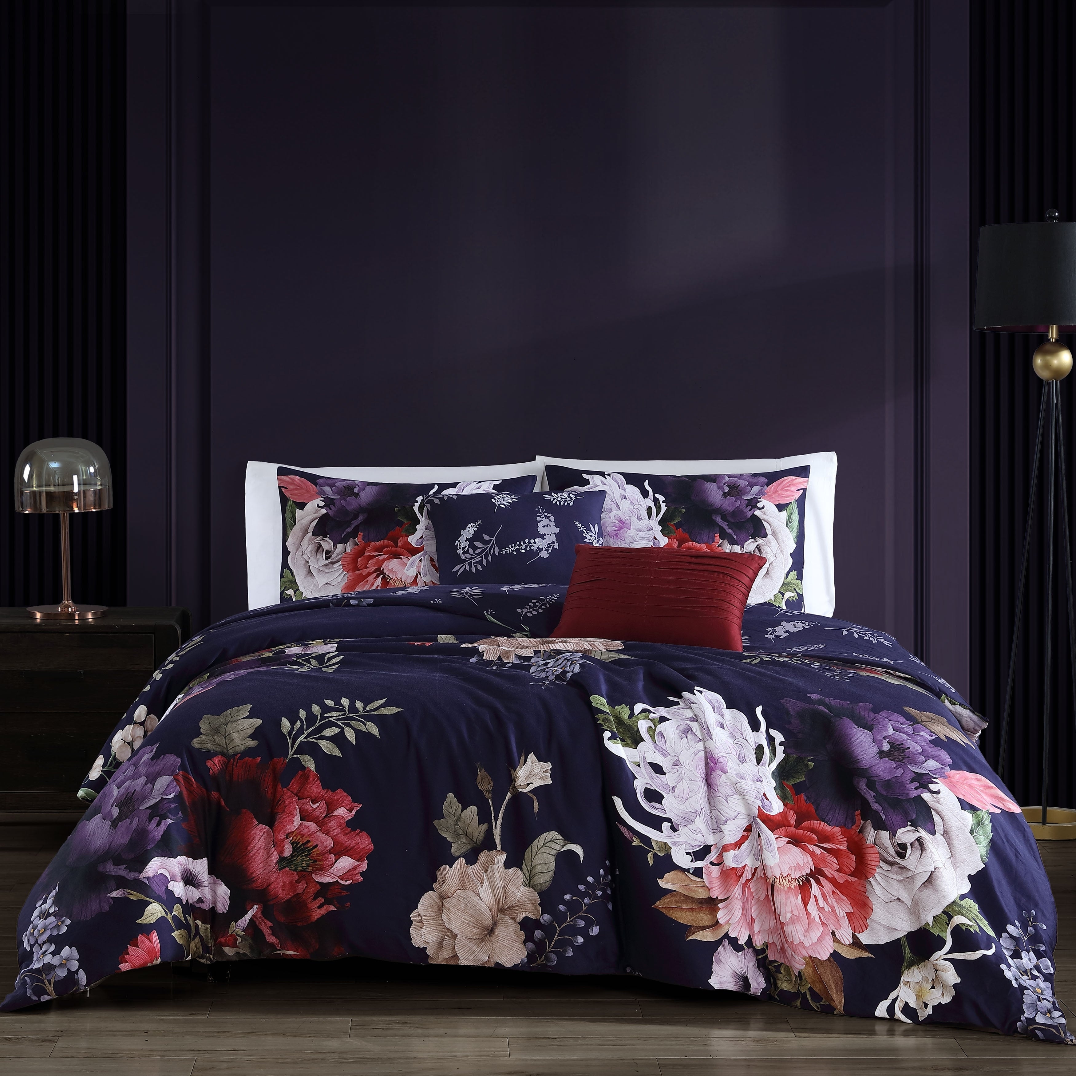 Bebejan Deep Purple Garden 100% Cotton 5-Piece Reversible Comforter Set