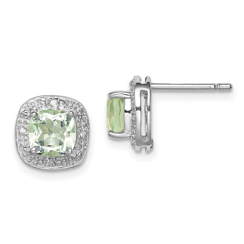 Curata 925 Sterling Silver Polished Open back Post Earrings Rhodium Green Amethyst Diamond Earrings - 9x9mm Wide