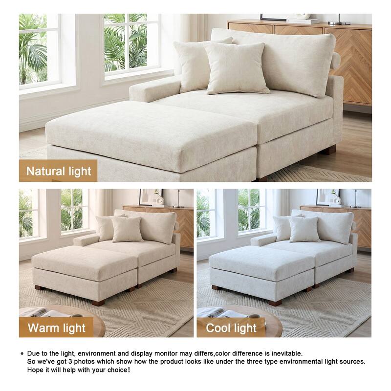 Modern Chenille Chaise Lounge Set with Ottoman