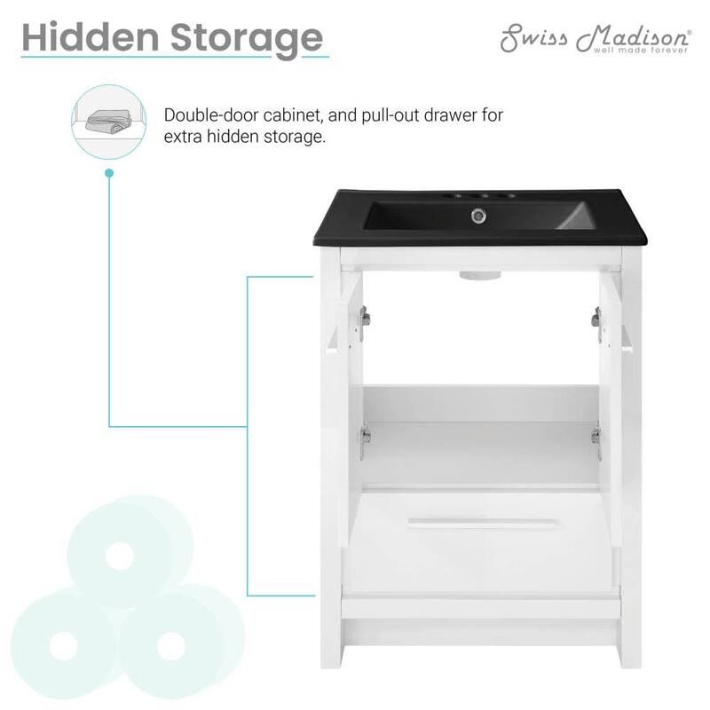 Swiss Madison SM-BV730-3 Virage 24" Free Standing Single Basin Vanity