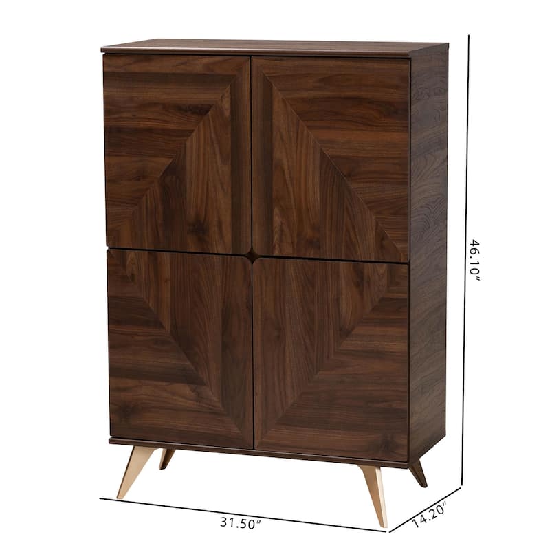 Graceland Mid-Century Modern Transitional Walnut Brown Finished Wood Shoe Cabinet