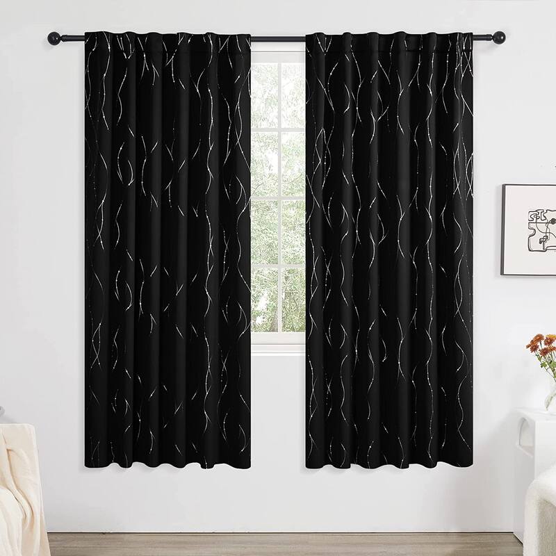 Deconovo Back Tab Silver Lines with Dots Curtain Panel Pairs(2 Panel)