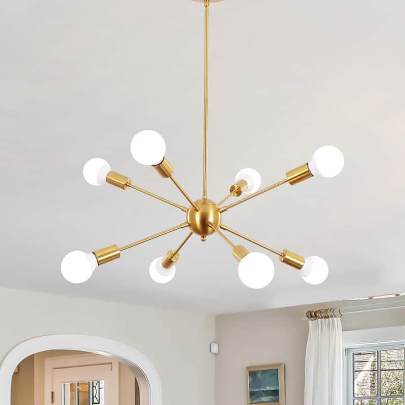 8-Light Mid Century Modern Linear Sputnik Chandelier for Bedroom Living Room Dining Room Kitchen Foyer - N/A - Gold