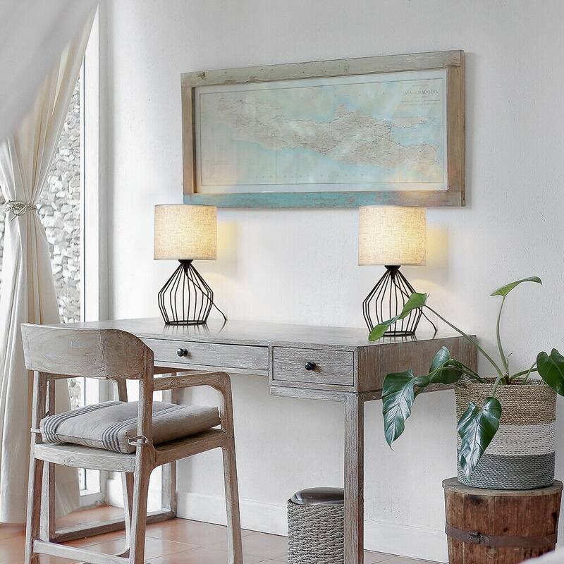 Modern Style Black Hollowed Out Base with Linen Fabric Shade Lamps
