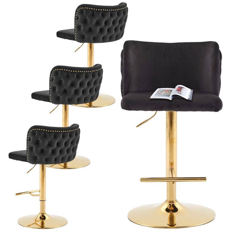 Upholstered Swivel Kitchen Counter Barstools Set of 6 - Black Gold Velvet