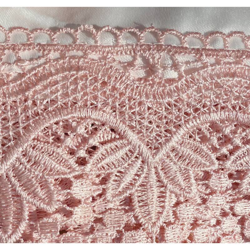 White Pink Bitterly Embroidery Kitchen Curtain 3PC Set Swag & Tiers Set