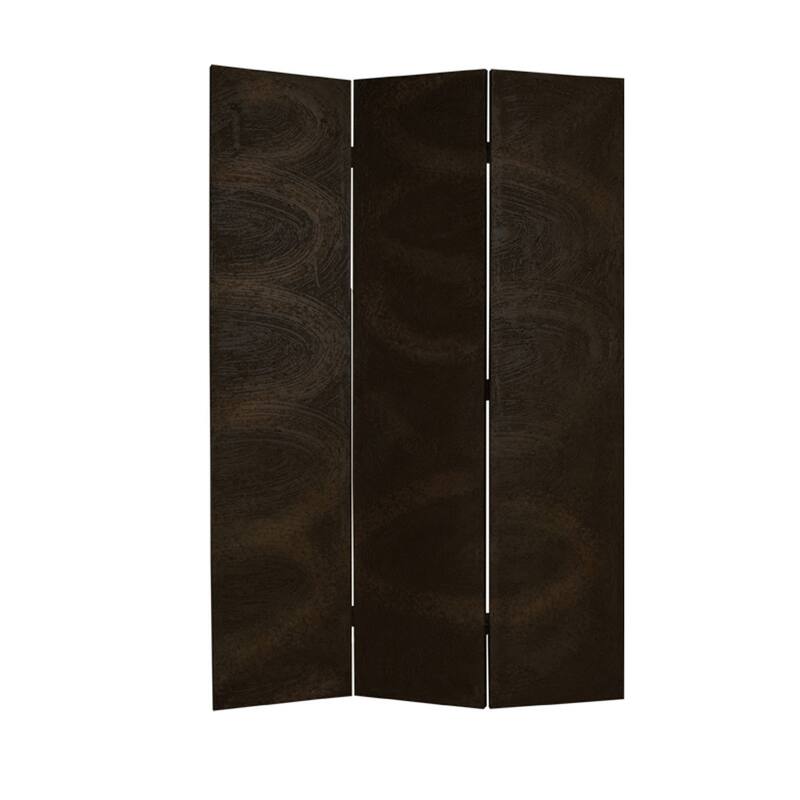 Foldable 3 Panel Canvas Room Divider with Swirl Details, Dark Brown