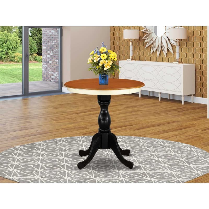 Round Kitchen Dining Table - 30" Small Space Table - Pedestal Base - Buttermilk & Black Finish - 30