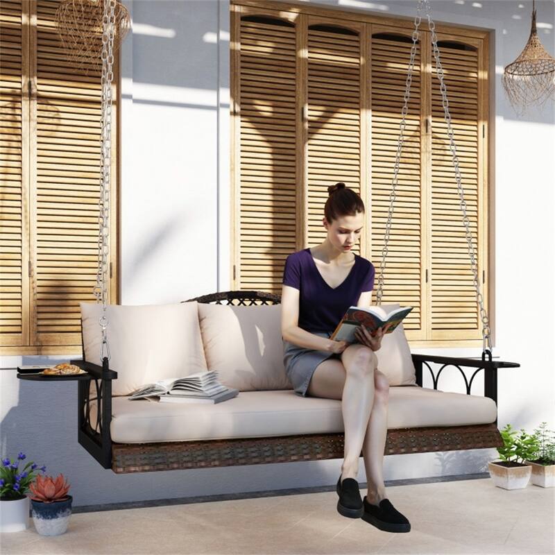 Outdoor Patio Swing Chair with Wide Seat and Removable Cushions - 57.1" L x 26" W x 21.3" H
