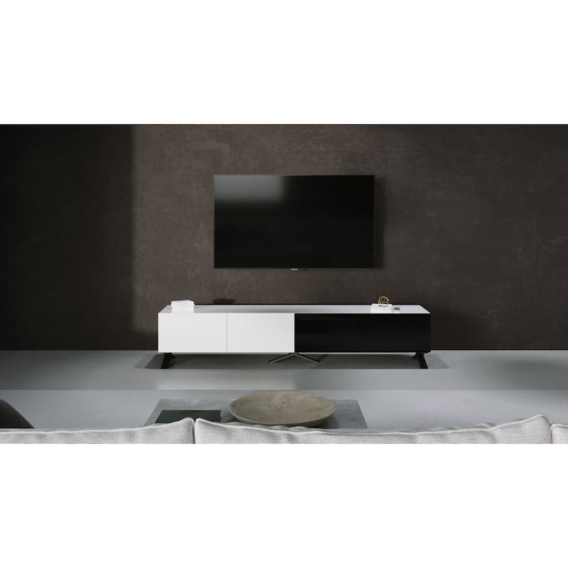 B-Modern Influencer 90" White High-Gloss Modern IR Glass TV Stand