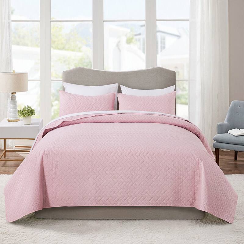 Embossed Reversible Bedspread Coverlet Quilt Set Queen Pink Bed Bath