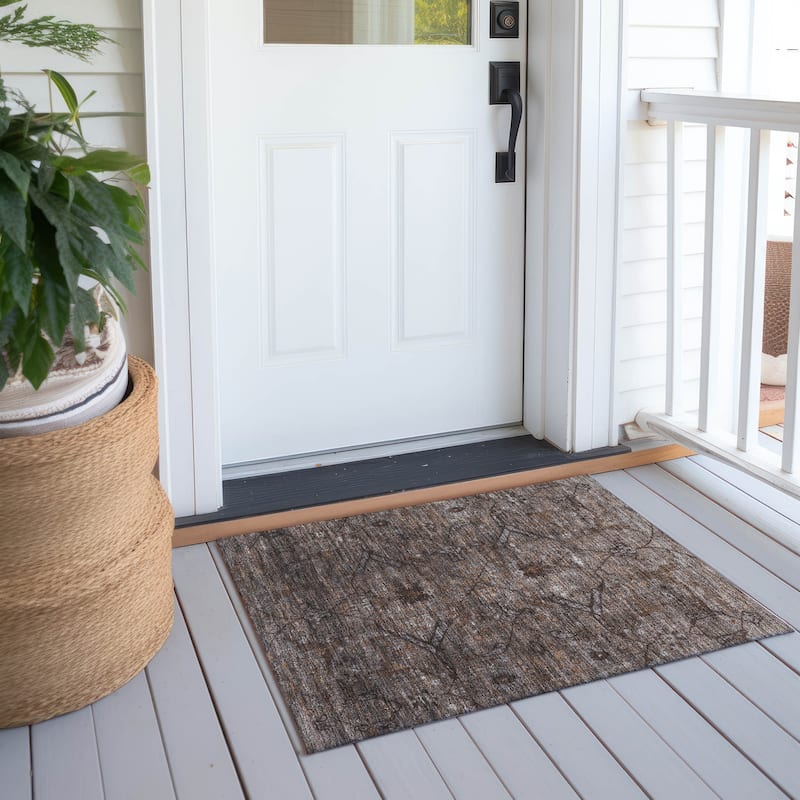 Machine Washable Indoor/ Outdoor Boho Global Chantille Rug - Brown - 1'8" x 2'6"