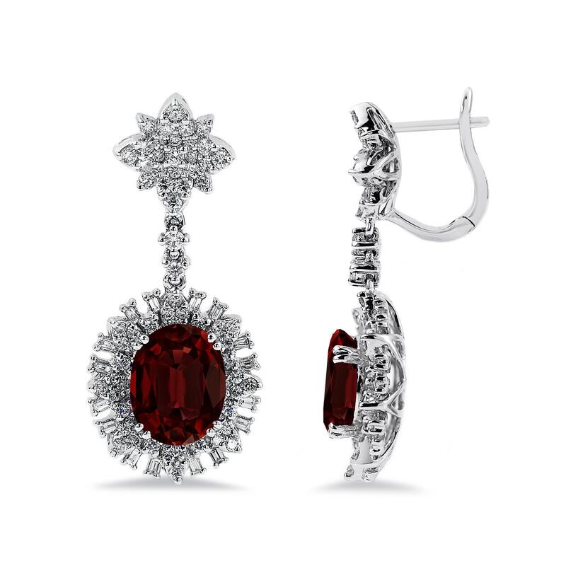 Auriya 5 5/8ct Fancy Oval-cut Garnet Halo Diamond Drop Earrings 1 3/4ctw 18k Gold